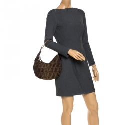 Pre Owned Fendi Tobacco Zucca Canvas Chef Chain Hobo