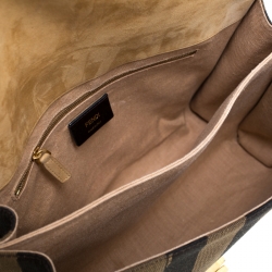 Pre Owned Fendi Tobacco Canvas Large Pequin Stripe Claudia Shoulder Bag