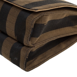 Pre Owned Fendi Tobacco Canvas Large Pequin Stripe Claudia Shoulder Bag