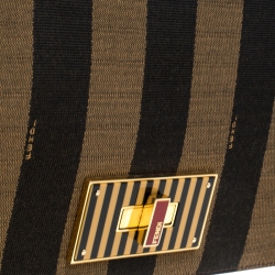 Pre Owned Fendi Tobacco Canvas Large Pequin Stripe Claudia Shoulder Bag