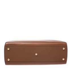 Pre Owned Fendi Brown Leather Medium Peekaboo Top Handle Bag