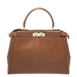 Pre Owned Fendi Brown Leather Medium Peekaboo Top Handle Bag