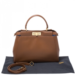 Pre Owned Fendi Brown Leather Medium Peekaboo Top Handle Bag