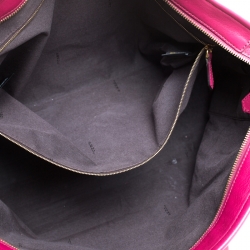 Pre Owned Fendi Tobacco/Magenta Pequin Canvas and Leather Roll Tote