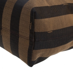 Pre Owned Fendi Tobacco/Magenta Pequin Canvas and Leather Roll Tote