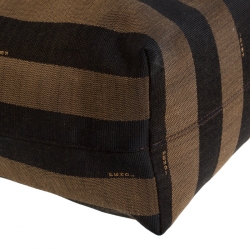 Pre Owned Fendi Tobacco/Magenta Pequin Canvas and Leather Roll Tote