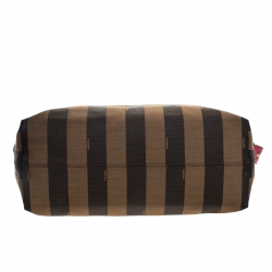 Pre Owned Fendi Tobacco/Magenta Pequin Canvas and Leather Roll Tote