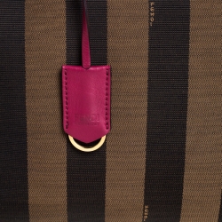 Pre Owned Fendi Tobacco/Magenta Pequin Canvas and Leather Roll Tote