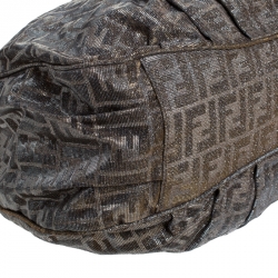 Pre Owned Fendi Gold/Brown Zucca Print Shimmer Canvas Mia Large Shoulder Bag