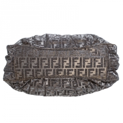 Pre Owned Fendi Gold/Brown Zucca Print Shimmer Canvas Mia Large Shoulder Bag