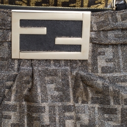 Pre Owned Fendi Gold/Brown Zucca Print Shimmer Canvas Mia Large Shoulder Bag