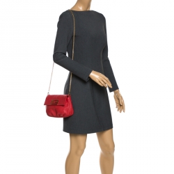 Pre Owned Fendi Red Leather Fendista Pochette Crossbody Bag
