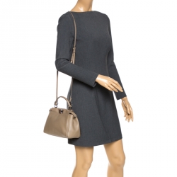Pre Owned Fendi Beige Leather Mini Peekaboo Top Handle Bag