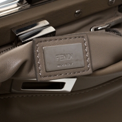 Pre Owned Fendi Beige Leather Mini Peekaboo Top Handle Bag