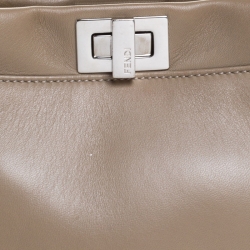 Pre Owned Fendi Beige Leather Mini Peekaboo Top Handle Bag