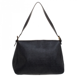 Pre Owned Fendi Black Zucchino Coated Canvas and Leather Mama Forever Shoulder Bag