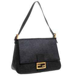 Pre Owned Fendi Black Zucchino Coated Canvas and Leather Mama Forever Shoulder Bag