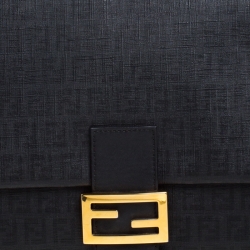 Pre Owned Fendi Black Zucchino Coated Canvas and Leather Mama Forever Shoulder Bag