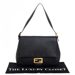 Pre Owned Fendi Black Zucchino Coated Canvas and Leather Mama Forever Shoulder Bag