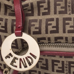 Pre Owned Fendi Brown/Red Zucchino Canvas Chef Hobo Bag