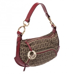 Pre Owned Fendi Brown/Red Zucchino Canvas Chef Hobo Bag