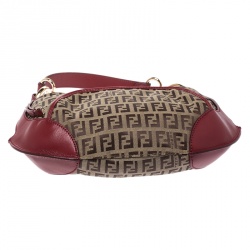 Pre Owned Fendi Brown/Red Zucchino Canvas Chef Hobo Bag