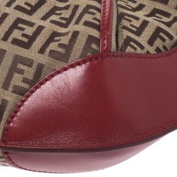 Pre Owned Fendi Brown/Red Zucchino Canvas Chef Hobo Bag