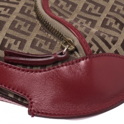 Pre Owned Fendi Brown/Red Zucchino Canvas Chef Hobo Bag