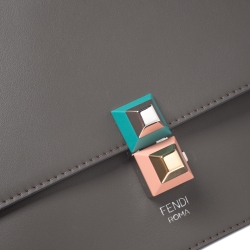 Pre Owned Fendi Dark Grey Leather Small Kan I Shoulder Bag