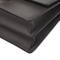 Pre Owned Fendi Dark Grey Leather Small Kan I Shoulder Bag