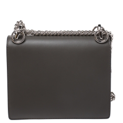 Pre Owned Fendi Dark Grey Leather Small Kan I Shoulder Bag