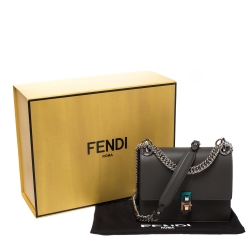 Pre Owned Fendi Dark Grey Leather Small Kan I Shoulder Bag