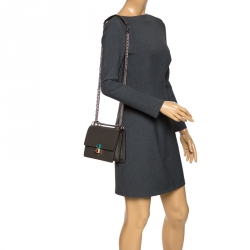 Pre Owned Fendi Dark Grey Leather Small Kan I Shoulder Bag