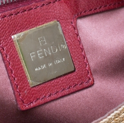 Pre Owned Fendi Beige/Burgundy Raffia and Leather Mama Baguette Bag