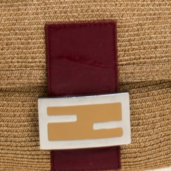 Pre Owned Fendi Beige/Burgundy Raffia and Leather Mama Baguette Bag