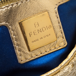 Fendi Metallic Gold Leather and Lace Crystal Embellished Baguette Shoulder Bag