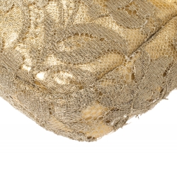 Fendi Metallic Gold Leather and Lace Crystal Embellished Baguette Shoulder Bag