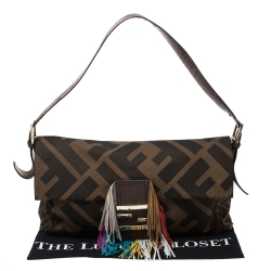 Fendi Tobacco Zucca Canvas Multicolor Fringe Baguette