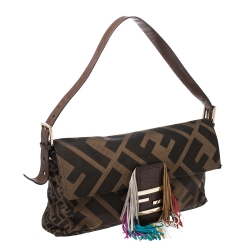 Fendi Tobacco Zucca Canvas Multicolor Fringe Baguette
