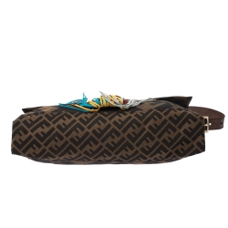Fendi Tobacco Zucca Canvas Multicolor Fringe Baguette