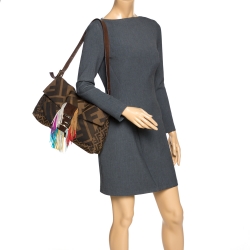 Fendi Tobacco Zucca Canvas Multicolor Fringe Baguette
