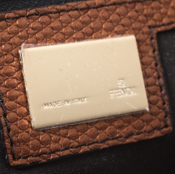 Pre Owned Fendi Dark Grey/Bronze Zucca Nylon and Lizard Embossed Leather Trim Large Chef Tote