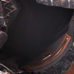 Pre Owned Fendi Dark Grey/Bronze Zucca Nylon and Lizard Embossed Leather Trim Large Chef Tote