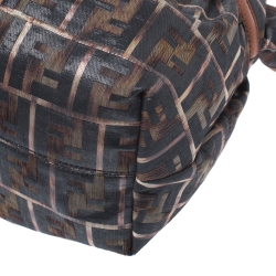 Pre Owned Fendi Dark Grey/Bronze Zucca Nylon and Lizard Embossed Leather Trim Large Chef Tote