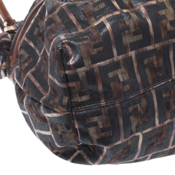 Pre Owned Fendi Dark Grey/Bronze Zucca Nylon and Lizard Embossed Leather Trim Large Chef Tote