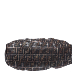 Pre Owned Fendi Dark Grey/Bronze Zucca Nylon and Lizard Embossed Leather Trim Large Chef Tote