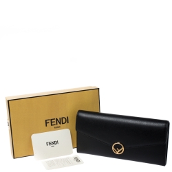 Pre Owned Fendi Black Leather Continental Wallet