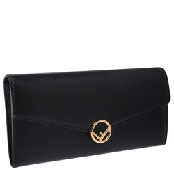Pre Owned Fendi Black Leather Continental Wallet
