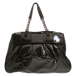 Pre Owned Fendi Metallic Bronze Patent Leather B Bis Shoulder Bag