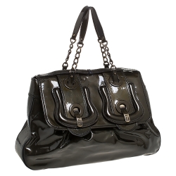 Pre Owned Fendi Metallic Bronze Patent Leather B Bis Shoulder Bag